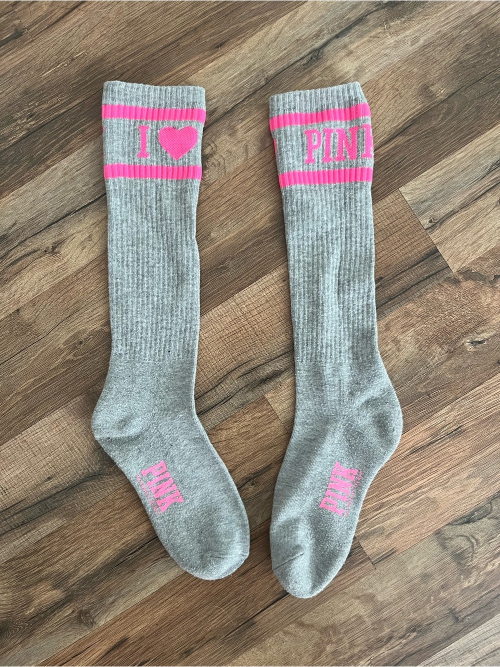 PINK Victoria's Secret Gray Socks with I ❤️ Pink Logo